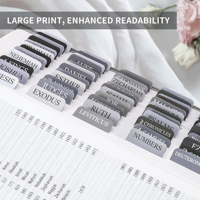 Taja Bible Tabs for Women & Men, Laminated Bible Tabs for Study Bible, Large Print Bible Tabs for Easy Navigation, Bible Index Tabs, 66 Tabs Old & New Testament, Extra 9 Blank Tabs - Gray - Image 4
